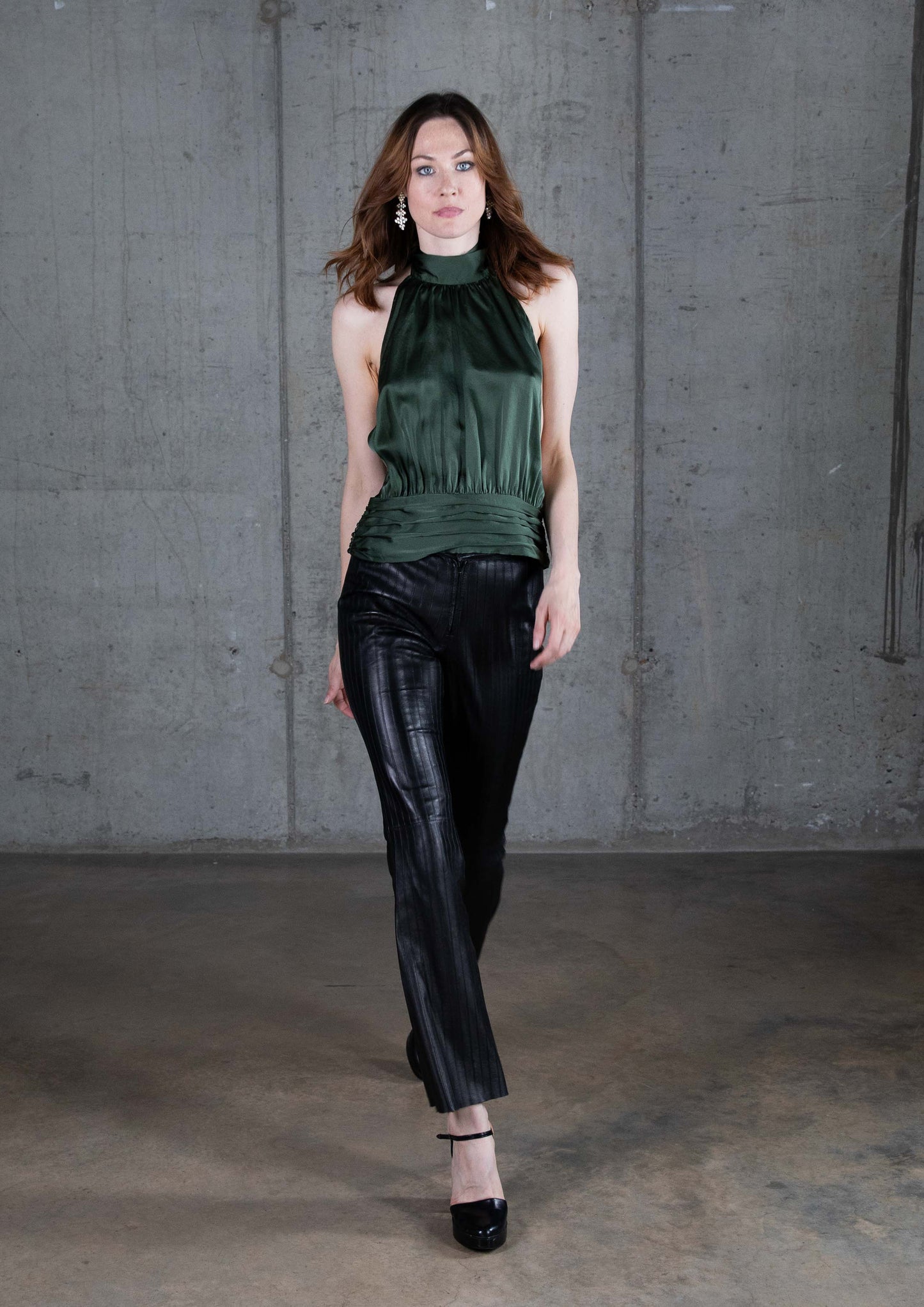 Dark Green Silk Halter Neck Evening Top