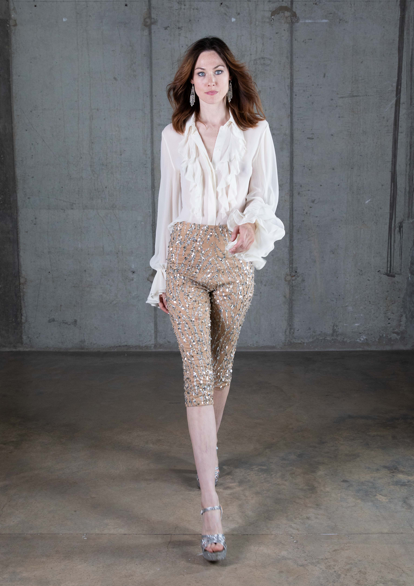 Sequin and crystal embellished trousers