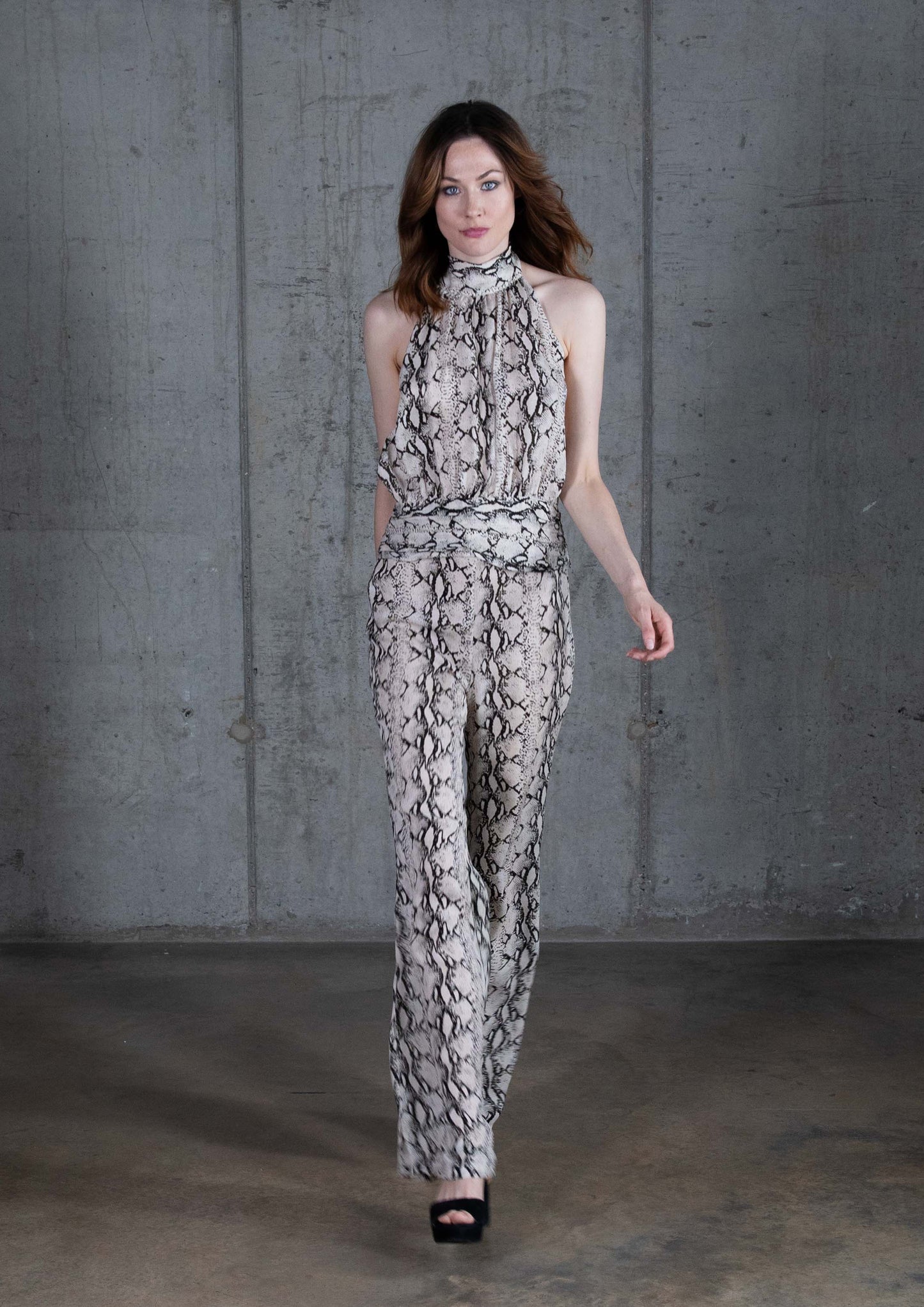 Snake Print Silk Halter Neck Top