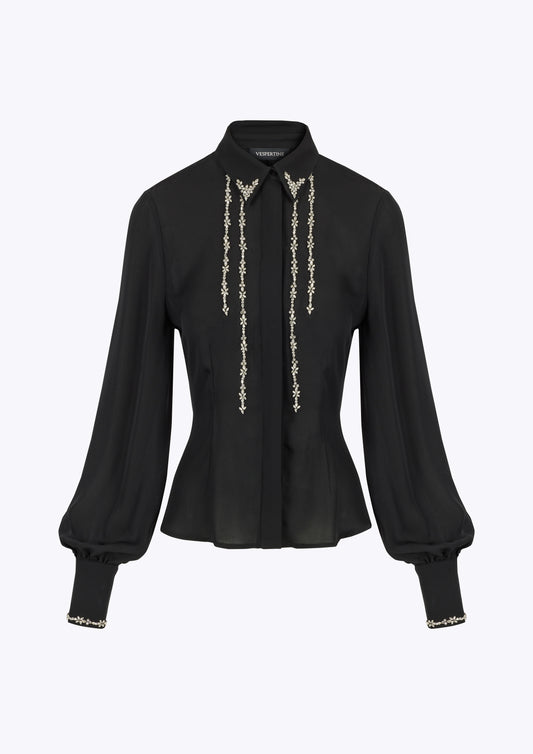 Crystal embellished Western silk evening blouse