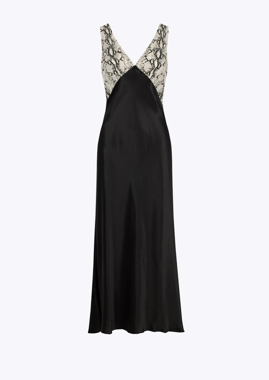 Snake print and black silk satin vintage slip dress