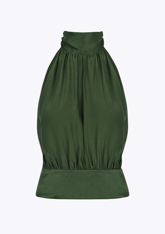 Dark Green Silk Halter Neck Evening Top