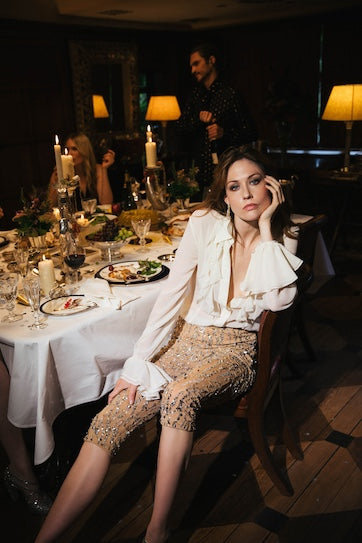 Sequin and crystal embellished trousers 