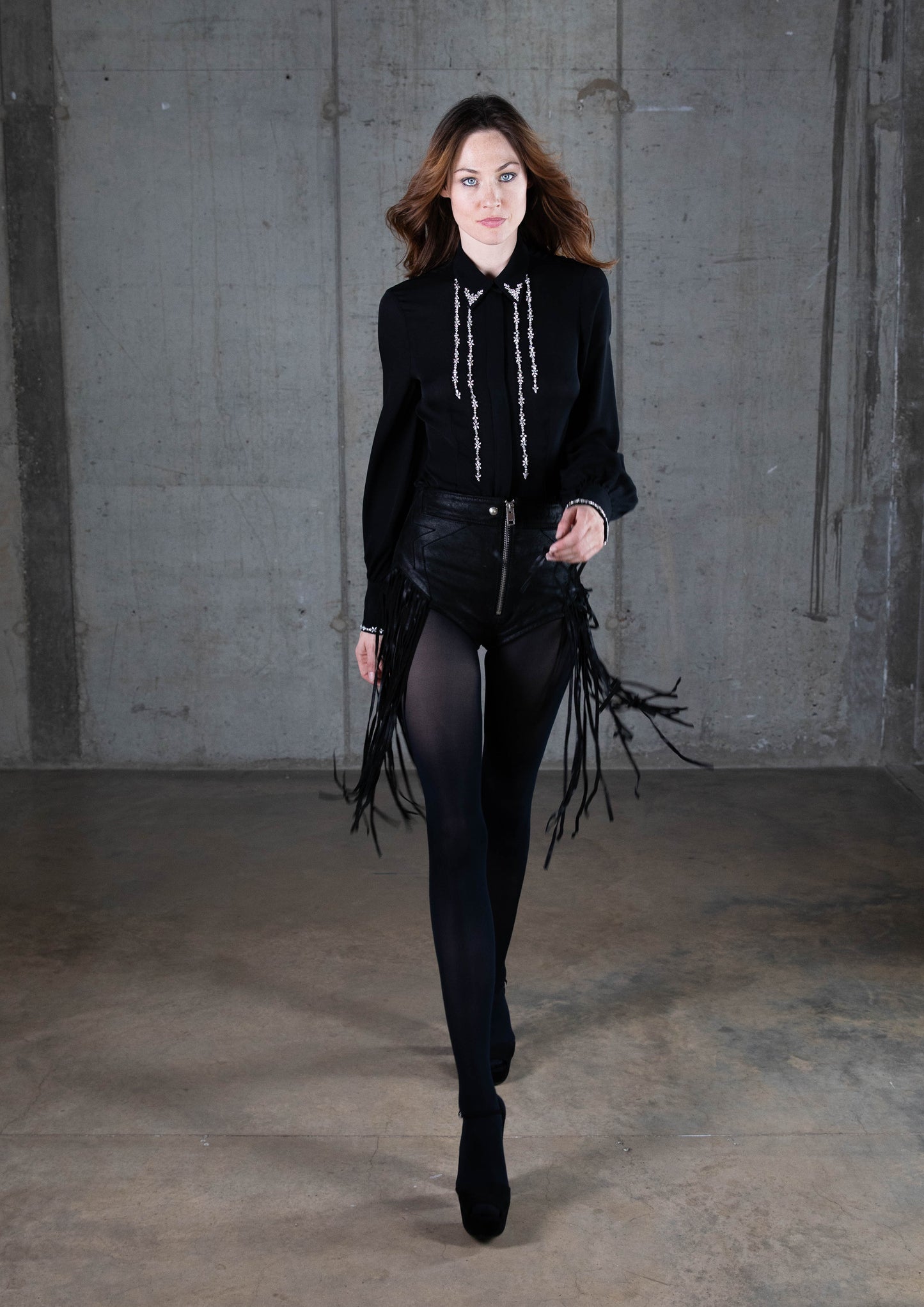 Crystal embellished Western silk evening blouse 