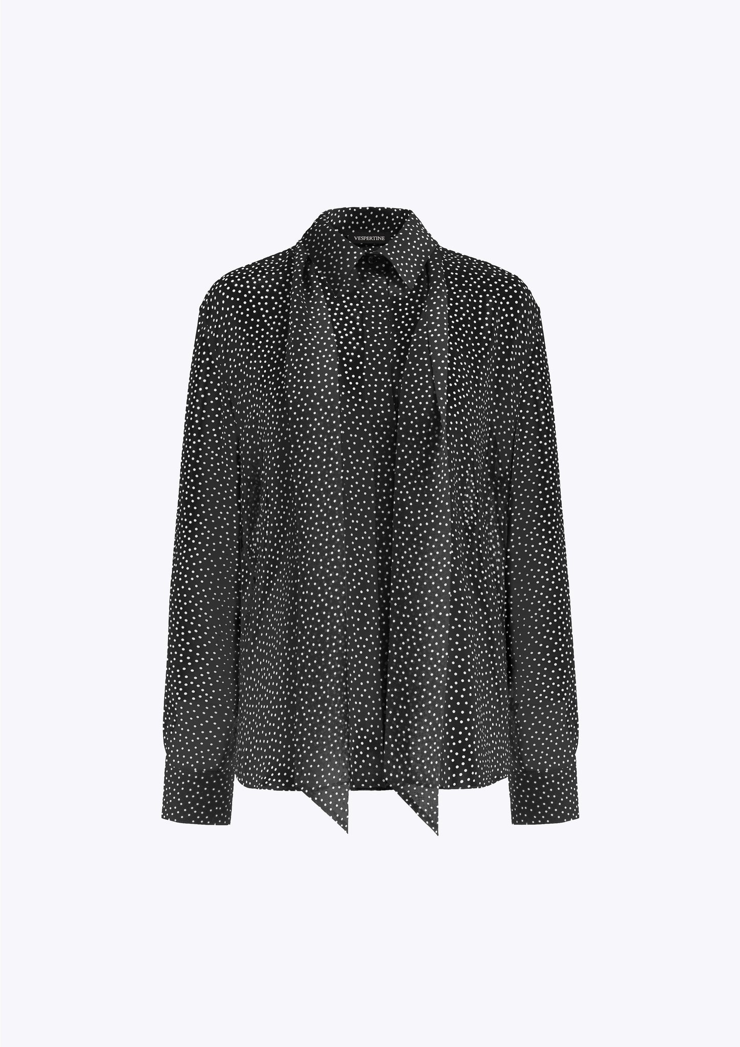 Black and white polka dot silk button down shirt 