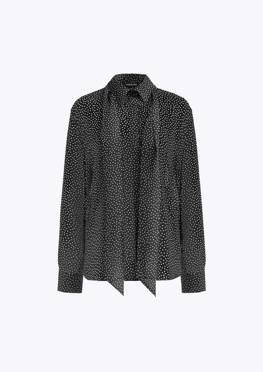 Black and white polka dot silk button down shirt 